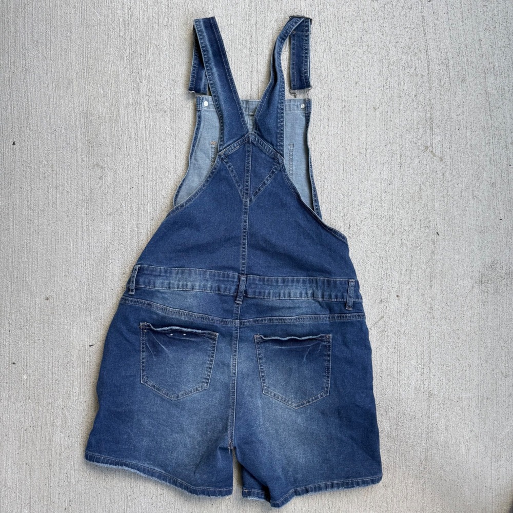 Gemma Rae Denim Short Overalls Medium Distressed Stretch Bib Romper Blue - Picture 2 of 11